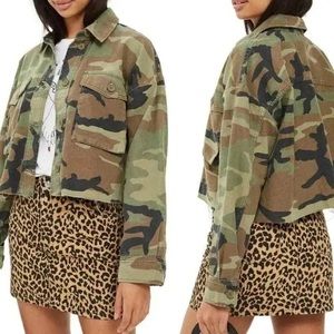 Topshop Benny Camouflage Crop Shirt Jacket